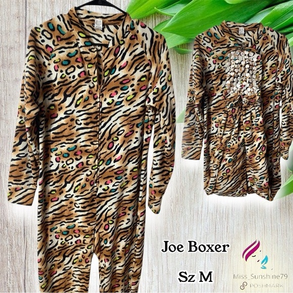 Joe Boxer - Sz M - animal print colorful fleece overall w/ footies anti slip dot - Picture 1 of 7